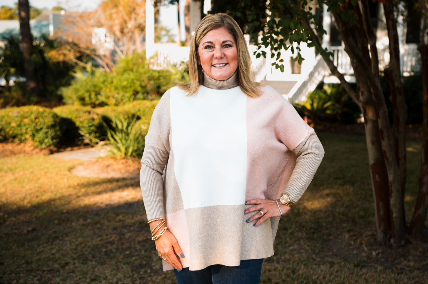 Colorblock Poncho